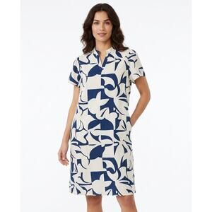 EMERY ROSE Women's Midi Dress 1XL Abstract Navy White Polyester Elastane Casual